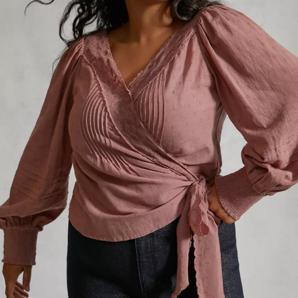 NWT anthropologie Embroidered Wrap Blouse 16W